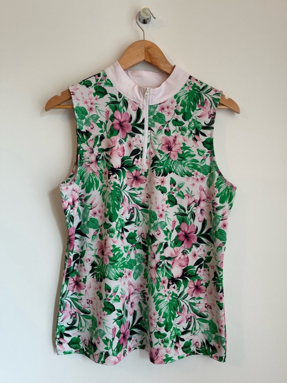 Tommy Bahama Tropical Floral Quarter Zip Sleeveless Golf Polo Top Size L